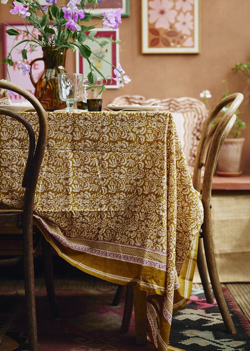 Plum and Ochre Block Print Tablecloth