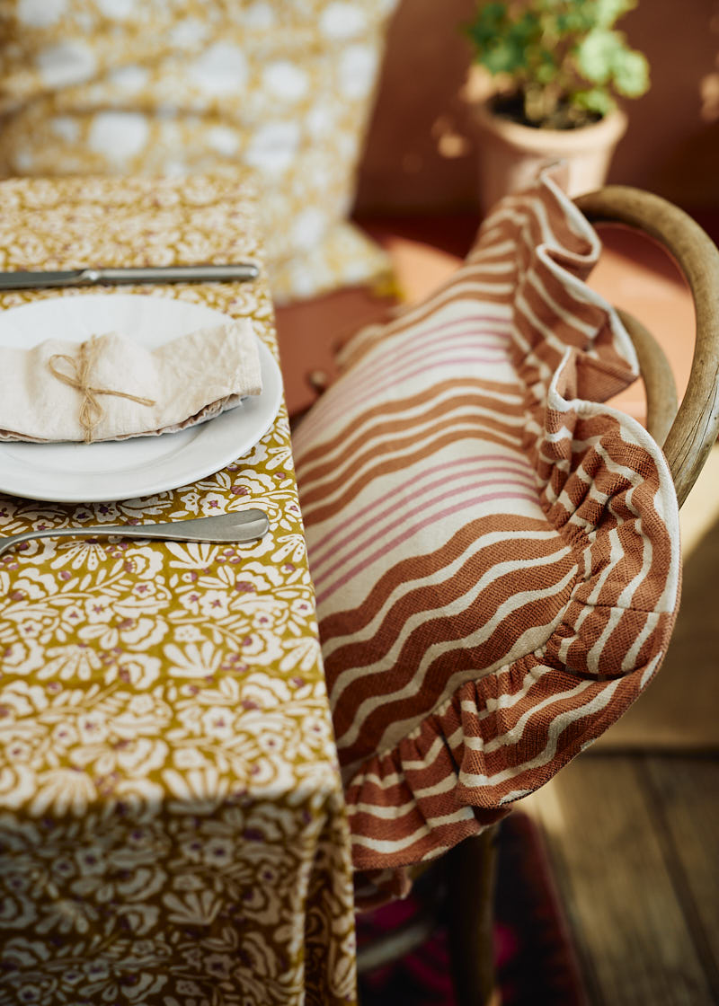 Plum and Ochre Block Print Tablecloth