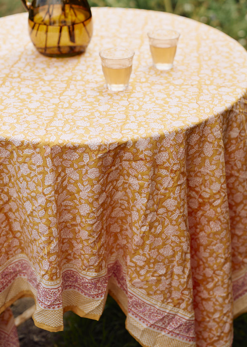 Spiced Clementine Block Print Tablecloth